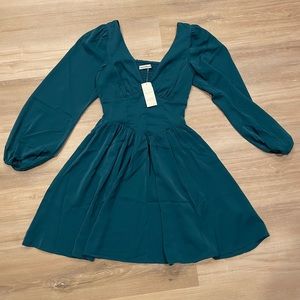 XS Teal Abercrombie & Fitch Corset Long Sleeve V Neck Mini Dress - New w/ Tags